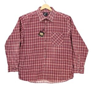 Claudio Nucci Button Up Mens L Burgundy Excellent‎ Plaid Flannel